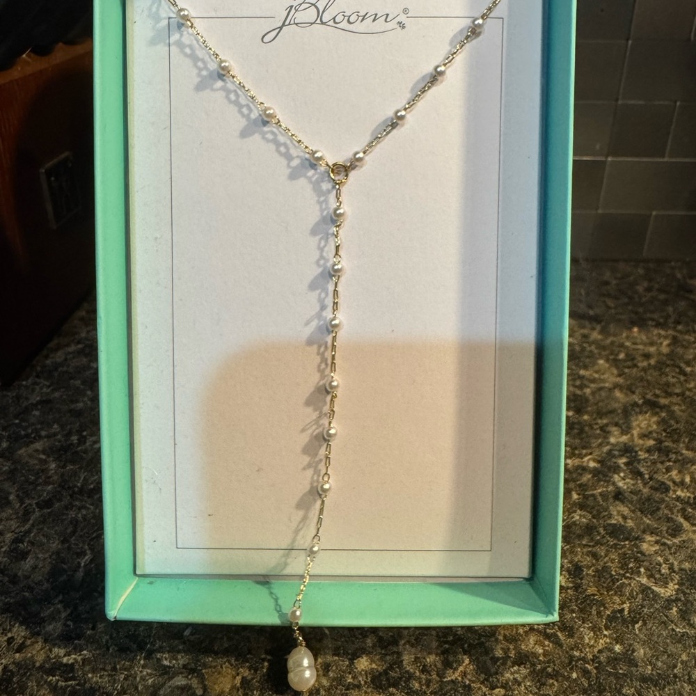 JBloom Gold and White Pearl Cascade Necklace